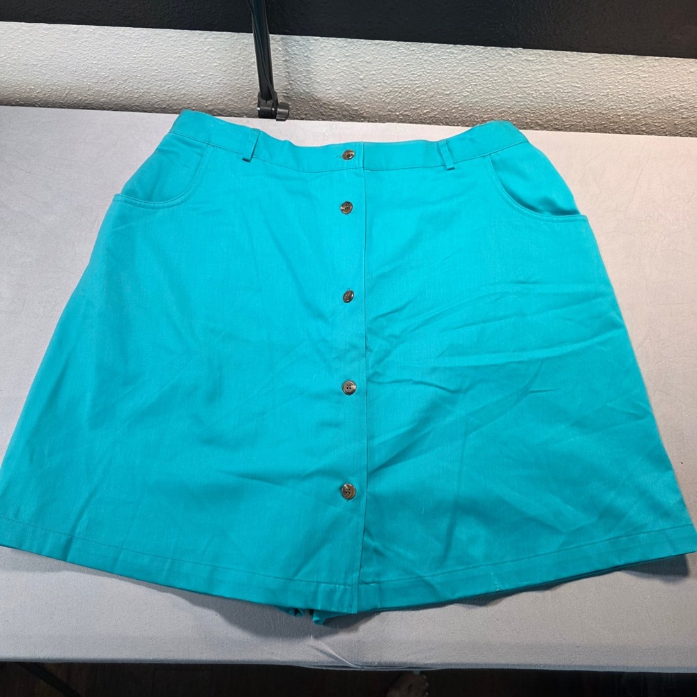 Karen Scott II Teal Turquoise Button Front Skort Plus Size 20W Elastic & Pockets